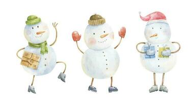 schattig sneeuwman, kinderachtig hand- geschilderd illustratie vector