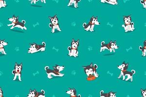 vector cartoon karakter siberische husky hond naadloze patroon