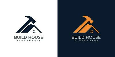 bouw logo vector ontwerp met hamer stijl