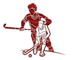 veld- hockey sport mengen spelers actie tekenfilm grafisch vector