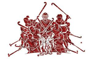 groep van veld- hockey sport Mens en vrouw spelers vector