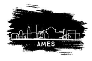 ames Iowa stad horizon silhouet. hand- getrokken schetsen. bedrijf reizen en toerisme concept met modern architectuur. vector