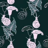 slakken en lelies. naadloos patroon met slak en bloem. vector illustratie.