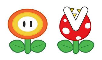 bloemen super Mario pictogrammen. oud video spel vector