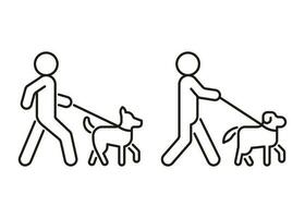 persoon wandelen met hond Aan riem, lijn icoon. eigenaar huisdier, fokker. hond zitten. vector schets teken