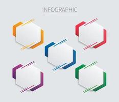 kleurrijke zeshoek infographic vector sjabloon met 5 opties