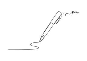 pen - school- onderwijs object, een lijn tekening doorlopend ontwerp vector