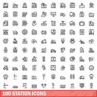 100 station pictogrammen set, schets stijl vector