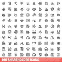 100 aandeelhouder pictogrammen set, schets stijl vector