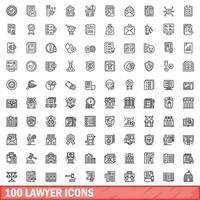 100 advocaat pictogrammen set, schets stijl vector