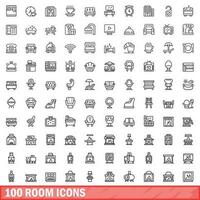 100 kamer pictogrammen set, schets stijl vector