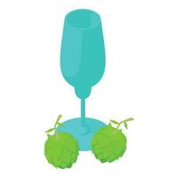 drinken ingrediënt icoon isometrische vector. leeg wijn glas en groen bloem van hop vector