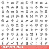 100 raket pictogrammen set, schets stijl vector