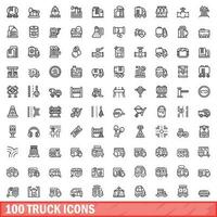 100 vrachtauto pictogrammen set, schets stijl vector