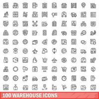 100 magazijn pictogrammen set, schets stijl vector