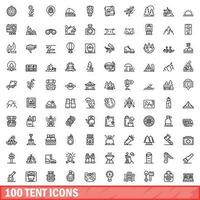 100 tent pictogrammen set, schets stijl vector