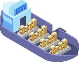 illustratie van 3d schip of boot met levering dozen. vector