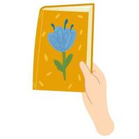 menselijk handen houden Gesloten boek met bloemen.lees boeken minnaar. opleiding, geletterdheid, boek dag. ontspannende tijd naar lezing. vector