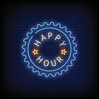 happy hour neonreclames stijl tekst vector