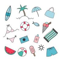 set van zomervakantie strand dag platte vector iconen