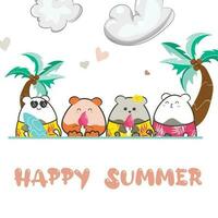 poster van schattig tekening dieren met palm boom en de woorden gelukkig zomer Aan het vector