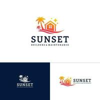 huis Aan de strand logo sjabloon, creatief huis logo ontwerp vector, zon logo concepten vector