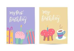 gelukkige verjaardag wenskaart met verjaardagstaarten en kaarsen vector