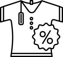 t-shirt en percentage label icoon in dun lijn kunst. vector