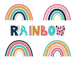 een reeks kleurrijke regenbogen met een inscriptie in doodle-stijl op een witte achtergrond vector afbeelding decor voor kinderposters ansichtkaarten kleding en interieurdecoratie