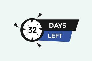 32 dagen links countdown sjabloon, 32 dag countdown links banier etiket knop eps 32 vector
