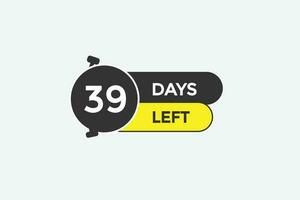 39 dagen links countdown sjabloon, 39 dag countdown links banier etiket knop eps 39 vector