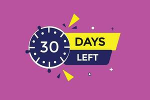 30 dagen links countdown sjabloon, 30 dag countdown links banier etiket knop eps 30 vector