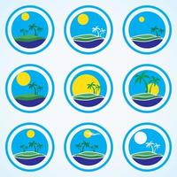 palmbomen en zon beach resort logo ontwerpsjabloon tropisch eiland of vakantie pictogramserie vector