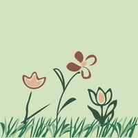 hand- getrokken bloemen en groen gras geïsoleerd Aan wit achtergrond, grafisch ontwerp, vector illustratie