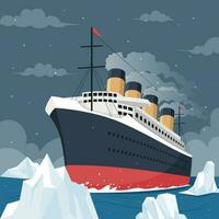 titanic schip in de midden- van oceaan vector