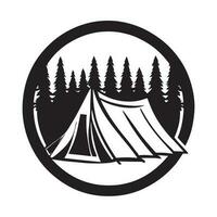 zwart en wit camping logo ontwerp vector