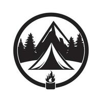 zwart en wit camping logo ontwerp vector