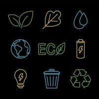 reeks van helder neon ecologisch pictogrammen vector