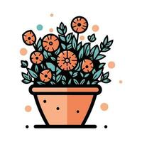 hand- getrokken boeket van bloemen in een pot in tekening stijl vector