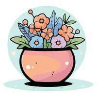 hand- getrokken boeket van bloemen in een pot in tekening stijl vector