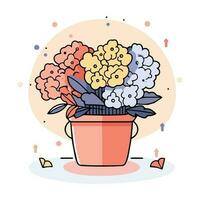 hand- getrokken boeket van bloemen in een pot in tekening stijl vector