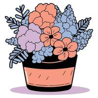 hand- getrokken boeket van bloemen in een pot in tekening stijl vector