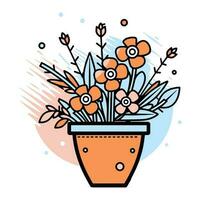 hand- getrokken boeket van bloemen in een pot in tekening stijl vector