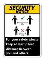veiligheidsmededeling houd voor uw veiligheid een afstand van 1,8 meter aan, houd alsjeblieft een afstand van minstens 1,8 meter tussen u en anderen vector