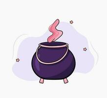 tekenfilm heks ketel, halloween pot, Koken roze toverdrank vector illustratie