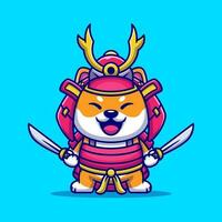 schattig shiba inu hond samurai krijger tekenfilm vector icoon illustratie. dier samurai icoon concept geïsoleerd premie vector. vlak tekenfilm stijl