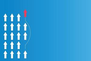 leiderschap of verschillende concepten hebben met richtingen pijl rood en wit papier en routelijnen op een blauwe achtergrond vector