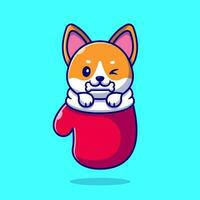 schattig shiba inu hond beet bot in handschoen tekenfilm vector icoon illustratie. dier natuur icoon concept geïsoleerd premie vector. vlak tekenfilm stijl