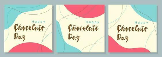 posters gelukkig wereld chocola dag, blauw en roze achtergrond boho stijl, banners set. vector