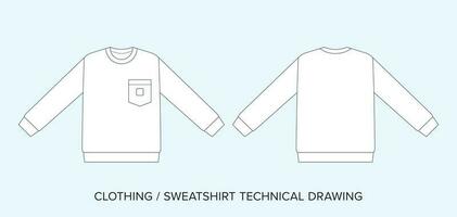 sweater technisch tekening sjabloon. mode streetwear bewerkbare vector, lijn kunst. zwart en wit stoppen kleding schema's. vector